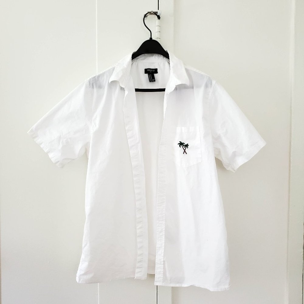 Forever 21 cotton button down shirt with palm tree motif